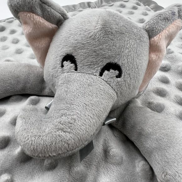 Elephant Lovey Gray Minky Dot Unisex Crinkle Ears Satin Edge Back 16" PRO GOLEEM - Picture 2 of 6